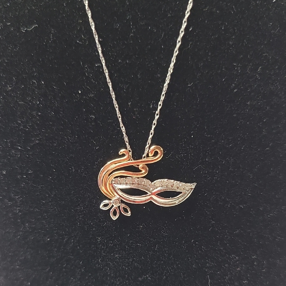10K White Gold And Diamond Elegant Mask Pendant Necklace